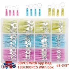 50-300pcs Waterproof 22-10AWG Heat Shrink Wire Connectors  Ring Crimp Terminals