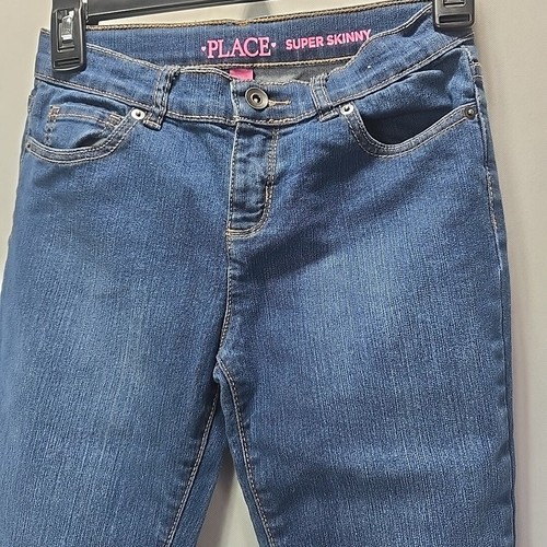 Children's Place Super Skinny Jeans Girls 10 Dark Wash Hi Rise Adjustable Waist - Picture 2 of 7