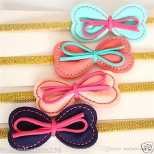 Baby Toddler Girls Boutique Bow Sparkling Gold Glitter Elastic Headband Hairband
