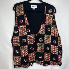 We Be Bop Vest Women Plus Size 3x Woven Ribbon Patchwork Flower Applique