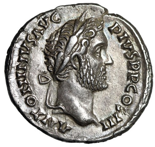 Antoninus Pius AR Denar ""Modius, Getreide und Mohn"" extrem fein - Bild 2 von 5