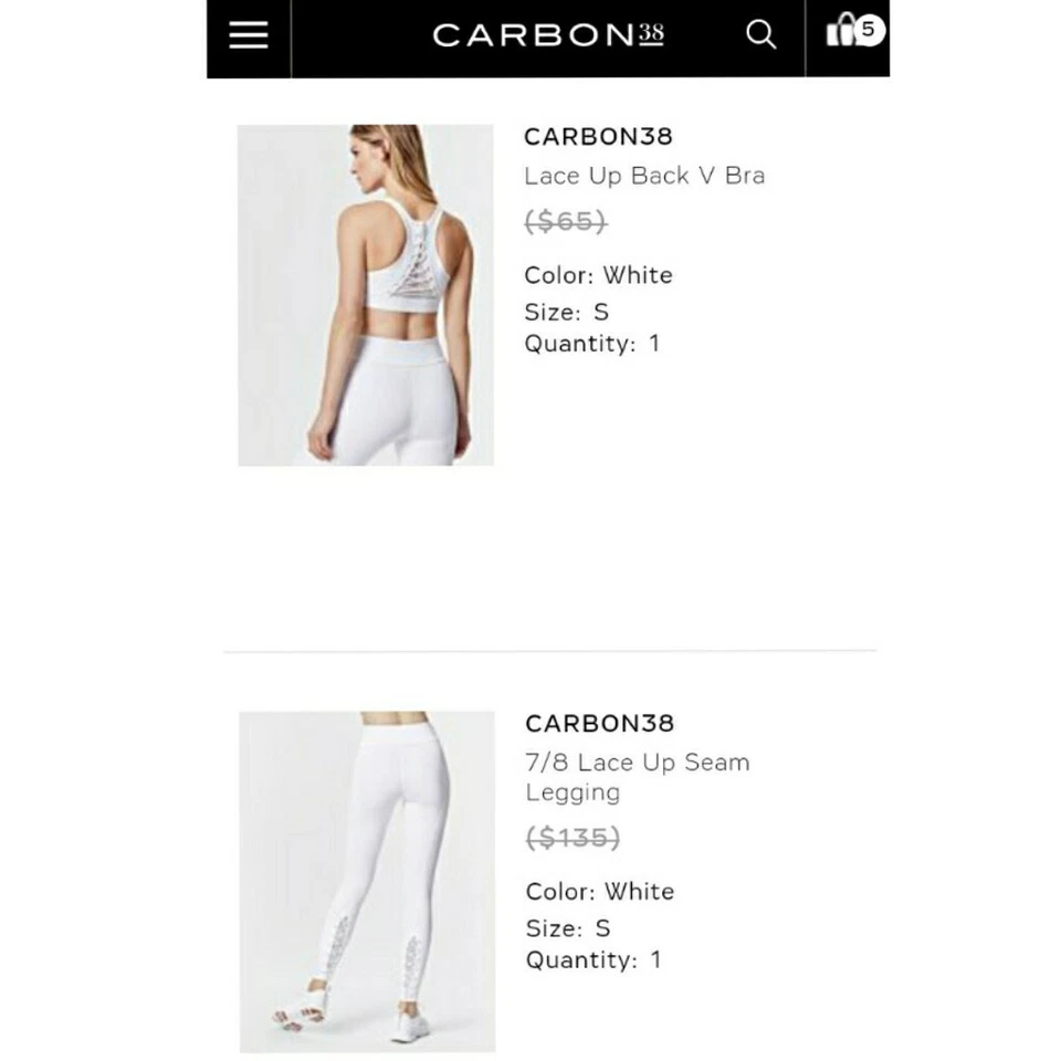 NWT White CARBON38 Lace-up Bra Top + Corset Seam 7/8 Leggings Matching Set $200 - Image 2 of 4