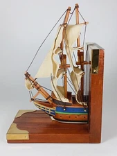 Vintage Wood Crafted Single Bookend Sailing Ship. Nautical Décor.