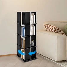 Black Bookcase Storage Shelf 360?? Rotating Bookshelf Freestanding Display Rack