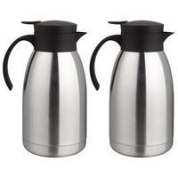 2Er Set Thermoskanne 2 Liter Isolierkanne Edelstahl Einhandautomatik Kaffeekanne