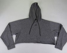 Adidas Hoodie Women Large Gray Pullover Crop Cropped Sweats Workout Athletic Gym