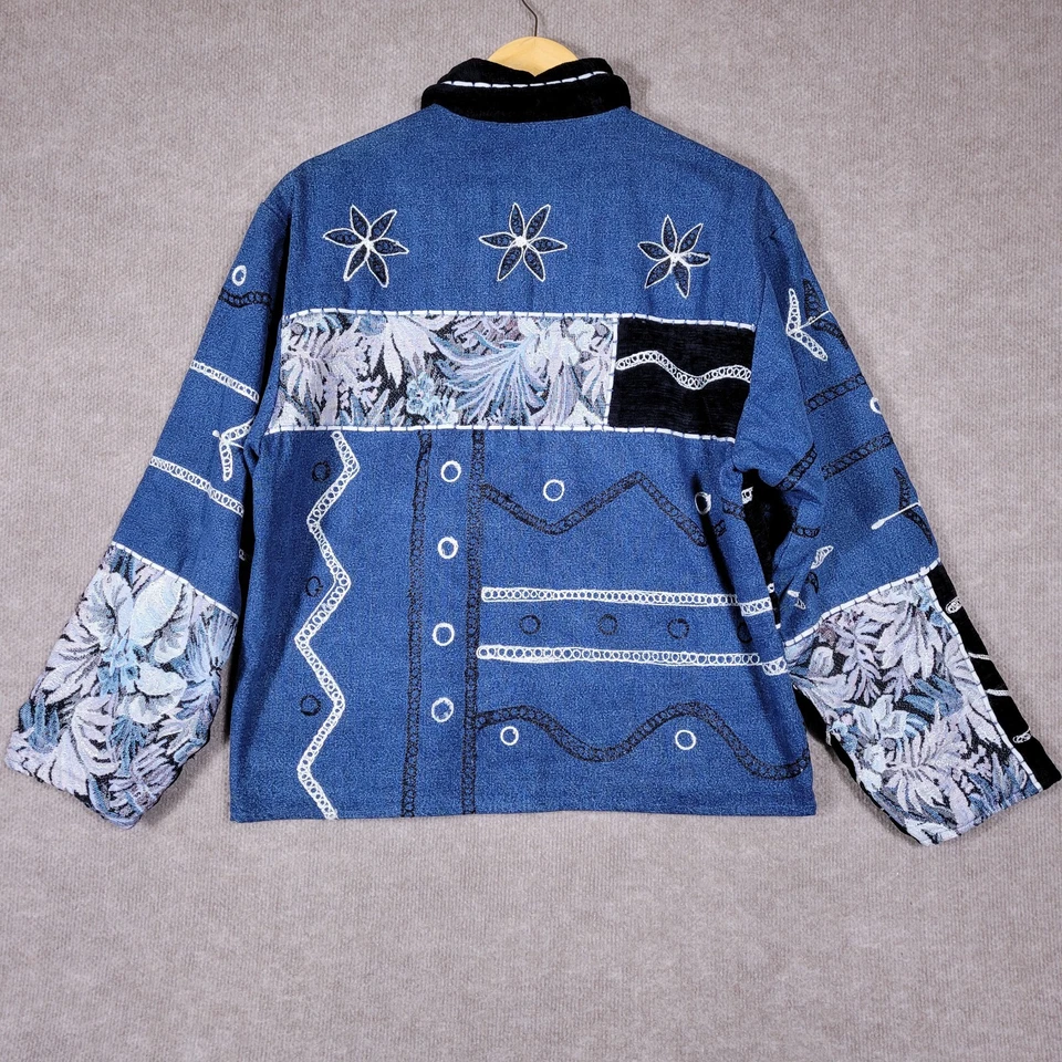 НОВОЕ НАПРАВЛЕНИЕ Топ женщин маленький цветочный вышивка вельвет расслабиться кнопка вверх куртка - Изображение 4 из 4