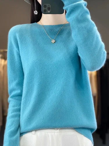 100% Reine Wolle Kaschmir Damen O-Ausschnitt Einfarbig Neu Langarm Pullover - Bild 17 von 38