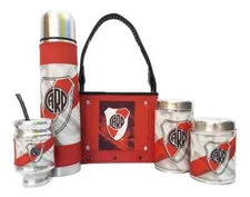 RIVER PLATE - MATE SET 3 w/BAG Mate + Bombilla + Sugar bowl + Yerbera + Thermos