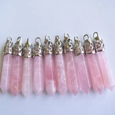 Wholesale 10pcs Natural Rose Quartz Stone Hexagonal Pillar Pendants 12x50mm