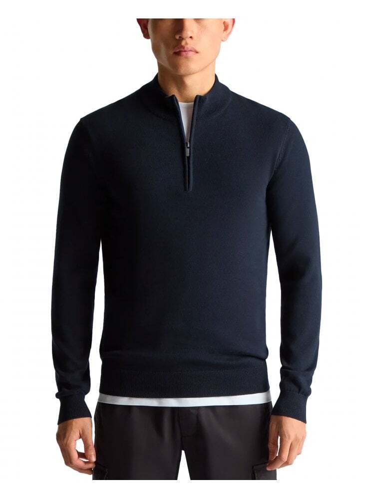 Пуловер Remus Uomo Rundhal на молнии 1/4 темно-синего цвета