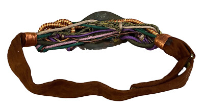 Vintage Suede Stone Belt 80s Gem Rock Braided Rope Knotted  display picture 1