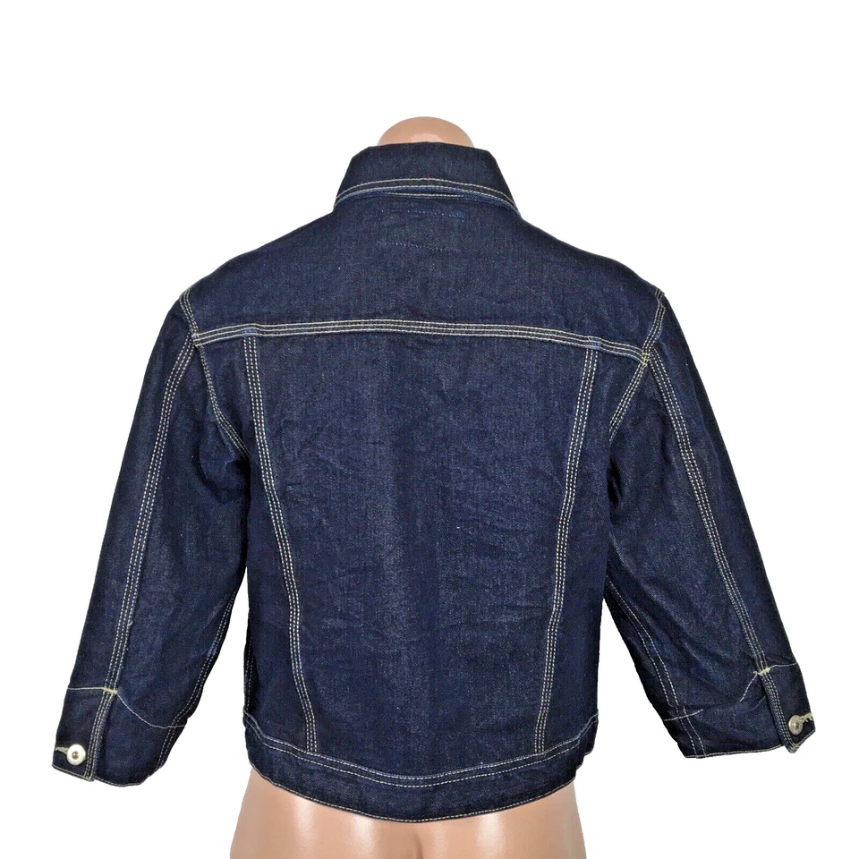 JAQUETA JEANS VINTAGE XHILATION LAVAGEM ESCURA CROPPED MANGA 3/4 DENIM azul ~ feminina tamanho M - Imagem 2 de 4