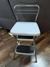 Cosco Step Stool Vintage Metal Chair 2 Step White Chrome Original