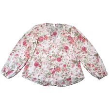 Autres Filles Floral Blouse XL White Pink Metallic Boho Cottage Feminine Church