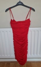 LADIES HOUSE OF CB LONDON RED ELLA GATHERED MESH STRAPPY MINI DRESS SIZE XS