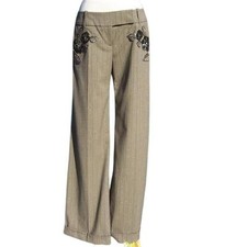 Cache Luxe Elaborate Embellished Lined Pant New Brown Oatmeal Metallic 228 NWT