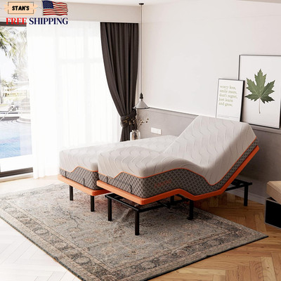 Split King Adjustable Bed Frame with Mattress - 14  Luxury Hybrid Mattress Smart