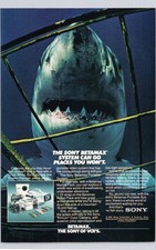 Sony Betamax Print Ad 1983 Vintage Great White Shark Underwater VCR