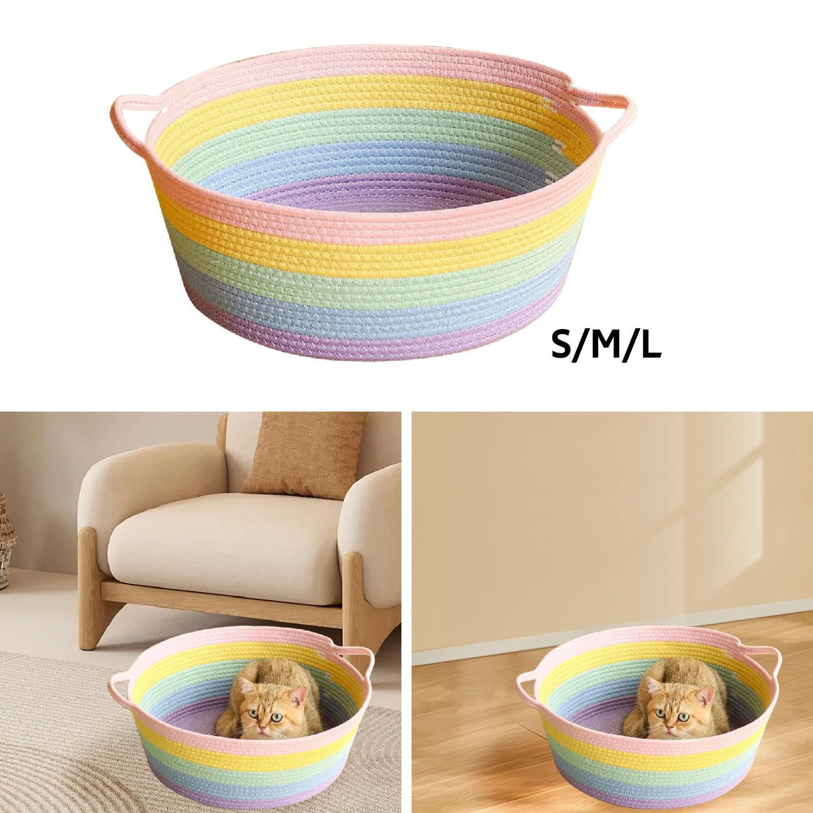 Cotton Rope Woven Cat Bed Basket Cute Pet Bed for Bunnies Summer Small Dogs