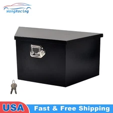 26" X 13.3" X 12" Black Steel Trailer Tongue Tool Box Truck Bed Storage w/ Lock