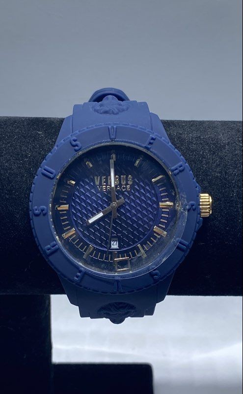 Versus Versace Blue Silicone Men's Quartz Watch 44.8mm 3D Lion Not Running