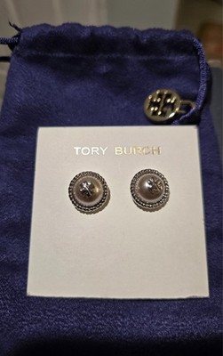 Tory Burch Rope Pearl Stud Earrings Silver OS
