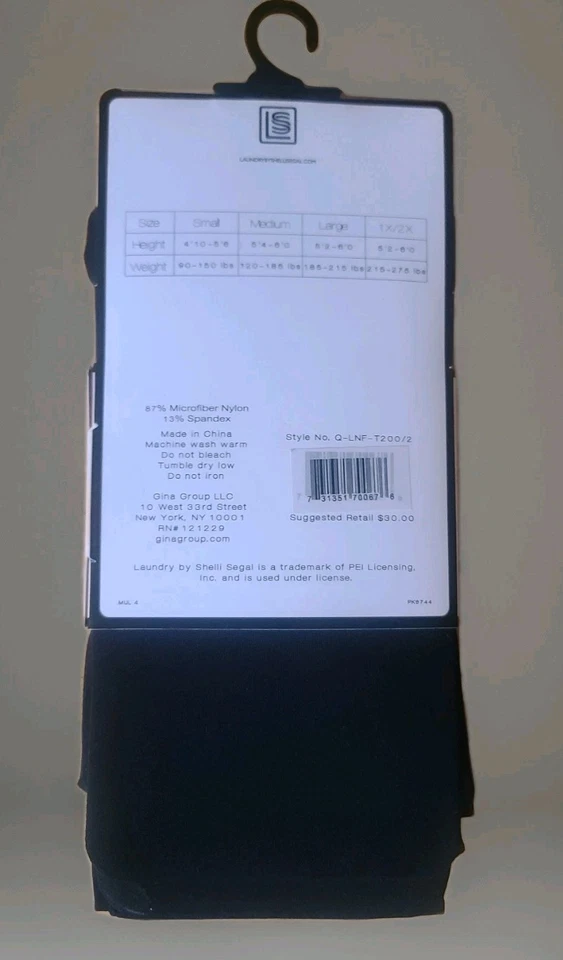 2 PAIRS LAUNDRY BY SHELLI SEGAL LOS ANGELES MICROFIBER FOOTED TIGHTS BLACK L NEW - Image 3 of 4