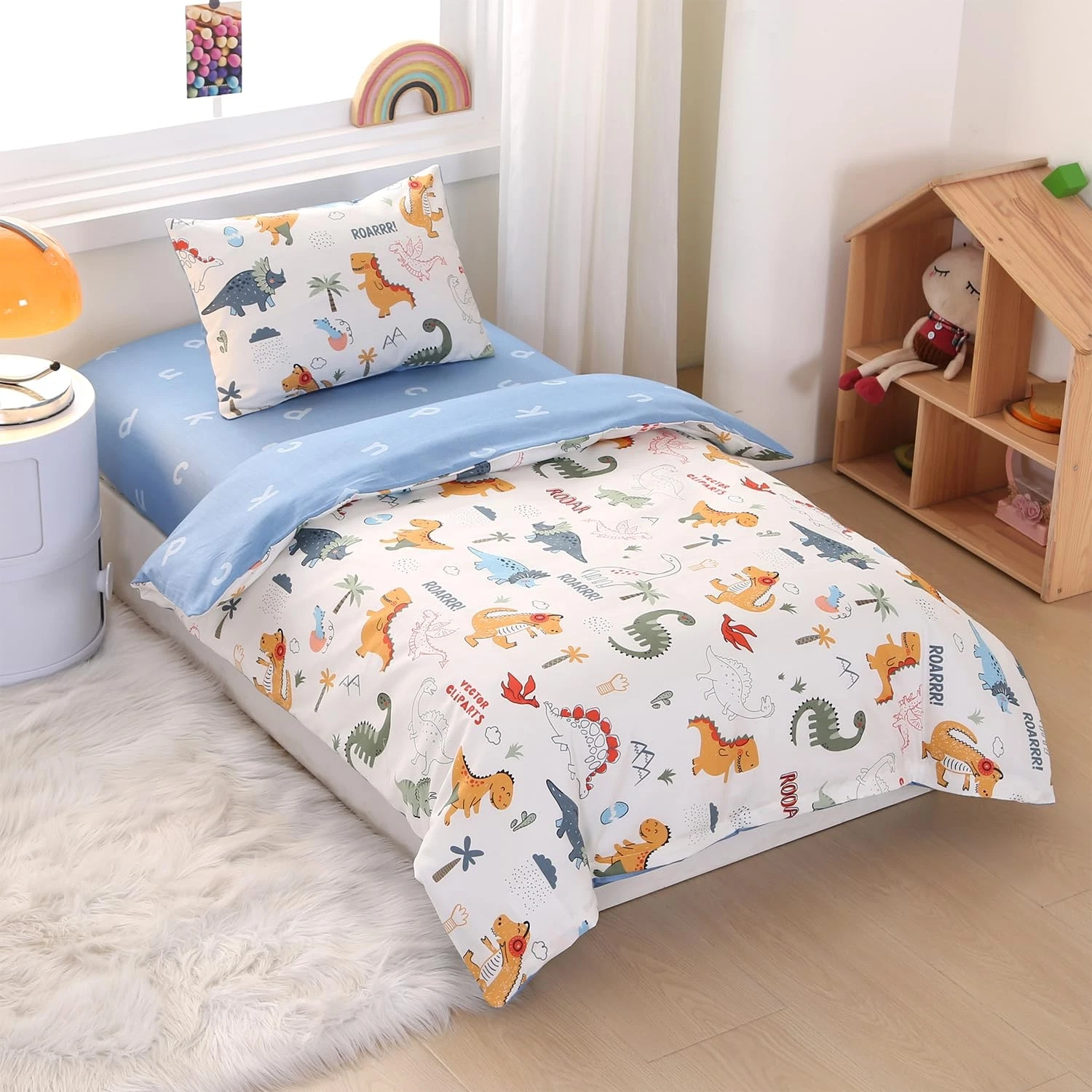 Soft Cotton Dinosaur Printed Nursy Bedding Set, 3 Pieces Crib Bedding Set Inc...