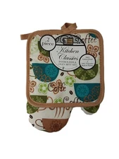 New 2 piece kitchen classic potholder and oven mitt set cotton polyester #D
