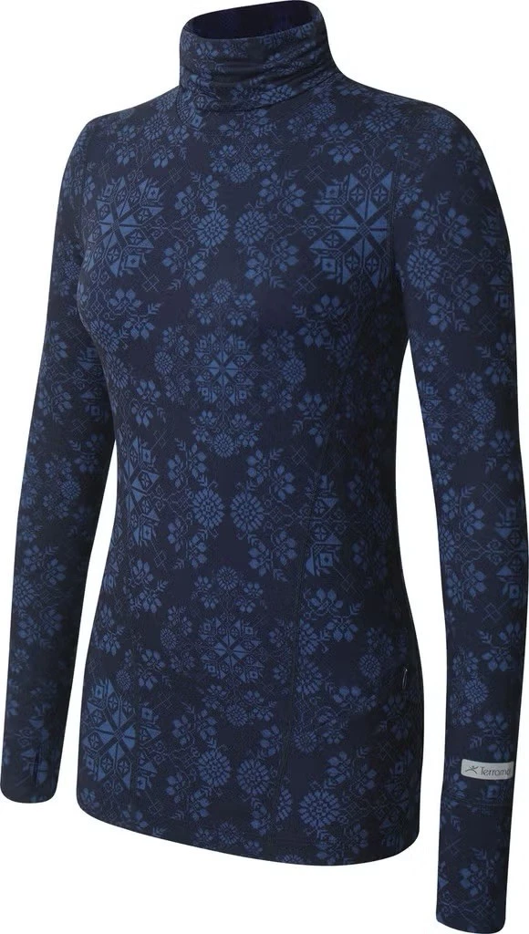 Terramar Cloud Nine Ruched Base Layer Top Turtleneck- Women's Size XS Navy Print