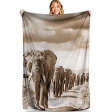 Elephant Migrate Throw Blanket - Ultra Soft Cozy Plush Flannel - Lightweight ...