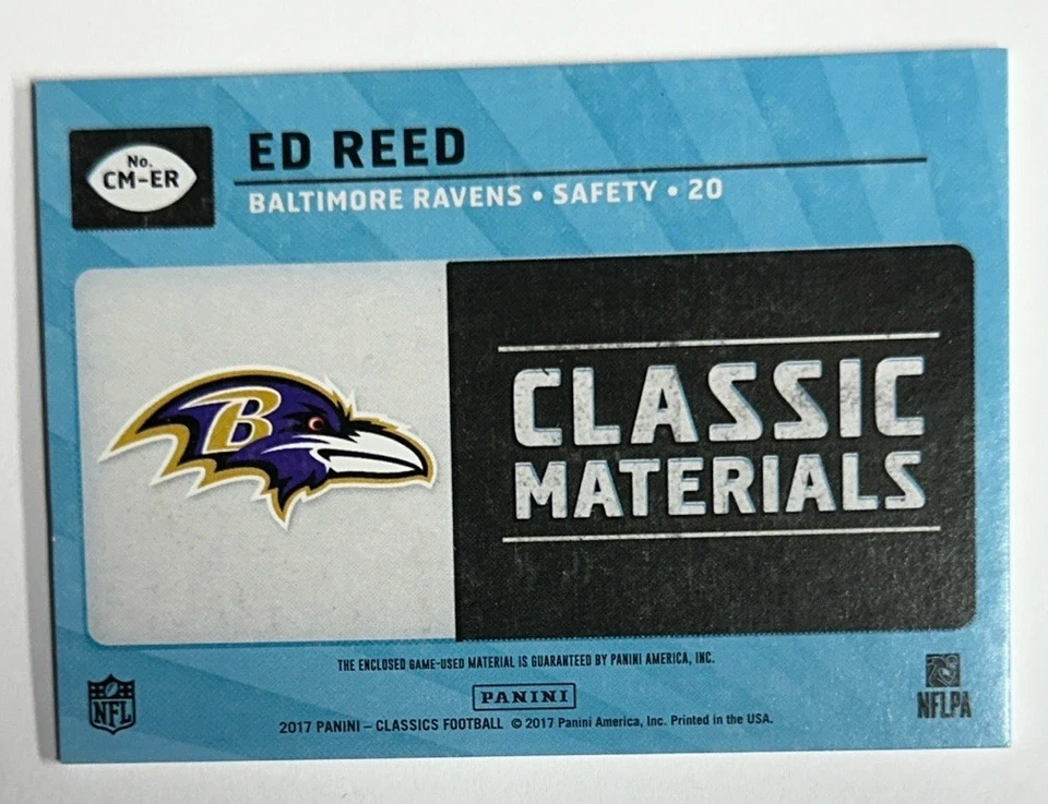 2017 Panini Classics Classic Materials Ed Reed Relic 169/299 - Image 2 of 4