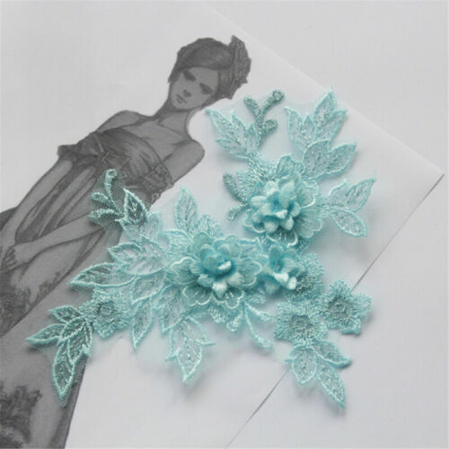 2pcs 3D Embroidery Flower Lace Bridal Applique Lace Tulle Wedding Dress Decor - Picture 16 of 20