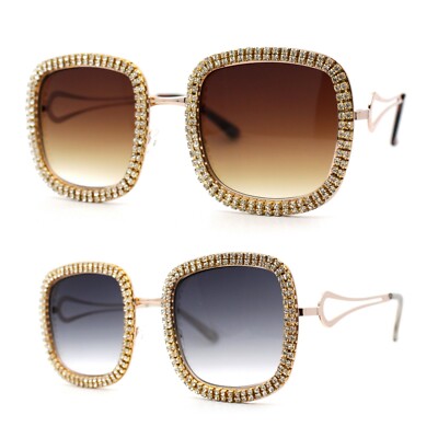 SA106 Womens Heavy Rhinestone Jewel Trim Metal Rim Butterfly Sunglasses