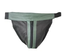 Men's Leather Jockstrap Black Genuine Natural Leather Zipper Jocks Very Soft B#6