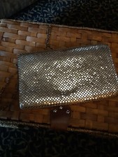 Vintage Metallic Mesh Clutch Purse Handbag Gold w/chain