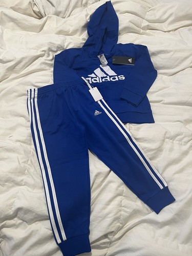 Adidas Boy Size 5 Sweatsuit Zipper Hoodie And Joggers New - Picture 4 of 7