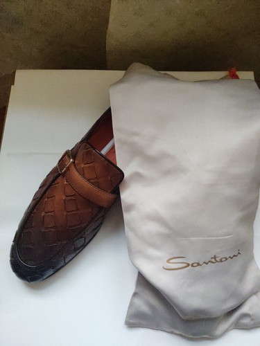 NIB Santoni $1390 Brown Calfskin Leather Sole Almond Toe Loafers 10,5 US/9,5 UK. - Picture 10 of 15