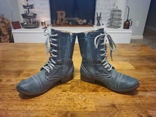 Candies Boho Canash Blue Vegan Leather Boots 