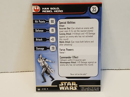 Star Wars WotC Miniatures Han Solo Rebel Hero Rare #47/60 W/Card 2005 - Picture 8 of 9