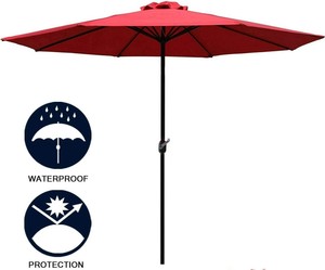 9ft Garden Parasol 8 Ribs Solar Powered Patio Outdoor Umbrella W Led Light Ebay