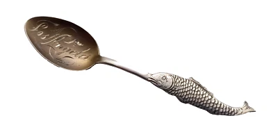 VERY RARE ANTIQUE AMERICAN STERLING SILVER CAVIAR SPOON ENGRAVED LOS ANGELES - Image 1 of 4