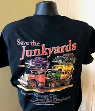 Save the Junkyards T-Shirt Black -M or L - gift antique car hot rat street rod