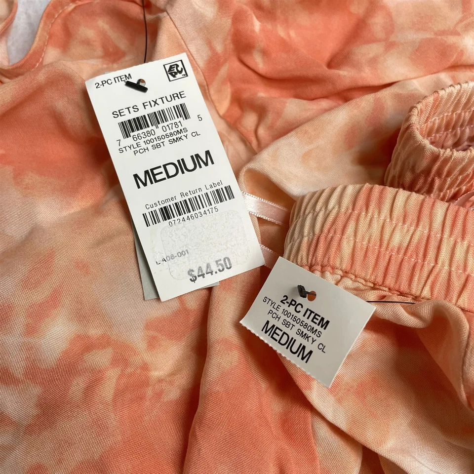 Juego de dormir Alfani 2 piezas para mujer mediano cuello en V y pantalones cortos naranja tie-dye Foto 4 de 4