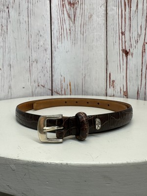 LAUREN RALPH LAUREN BROWN LEATHER CROC EMBOSSED BELT SIZE 