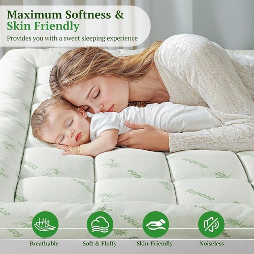 Premium Extra Thick Bamboo Mattress Pad Queen Size Mattress Topper for Back Pain - Picture 4 of 14