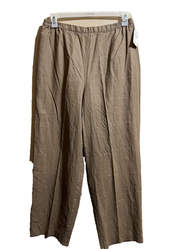 Pantalon Large Coldwater Creek – Lin Marron – Brodé – Taille L – Vintage – Lagenlook