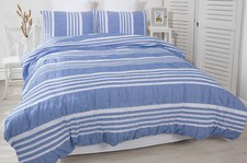 Duvet Cover Set,100 Cotton Seersucker Bedding King Blue White Stripe Texture