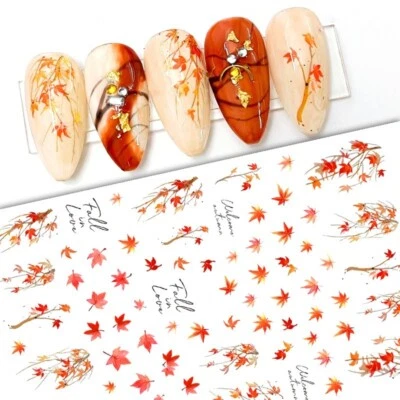 NAIL STICKERS FLOWERS TULIPS Nail Art Wasseraufkleber Aufkleber Herbst Winter Herbst Ahornblatt Blätter Fern F988